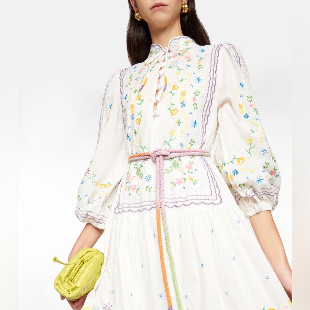 Alemais White Maxi Dress with Pastel Floral Embroidery